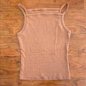 a. new day Copper Brown Square Neckline Ribbed Sleeveless Tank Top Shirt